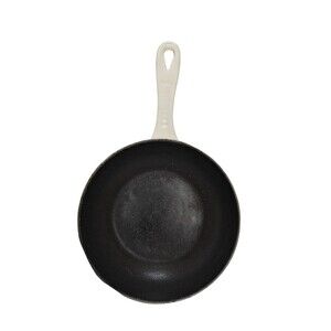 Le Creuset White Cast Iron Enamel 8" Small Skillet Sauce Pan Heavy ( distress )